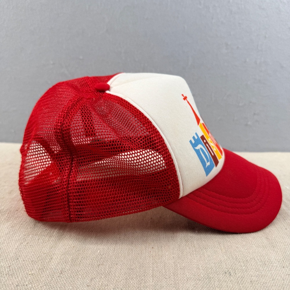 Disney Parks Disneyland Retro Castle Red White Mesh Trucker Hat Adult Snapback - Picture 4 of 7
